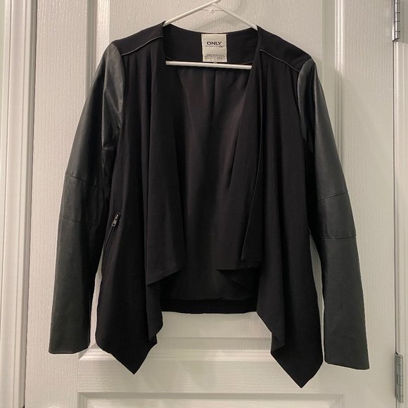 Only Black Mindy Long Sleeve Blazer w Faux Leather - Picture 2 of 7